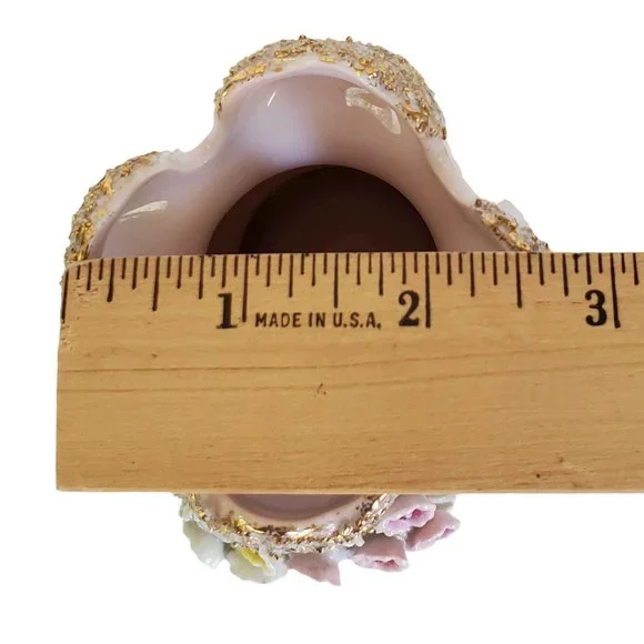 Vintage Lefton L'amour Applied Flowers Pink Vase Porcelain Gold Stippled Edges - Picture 4 of 8